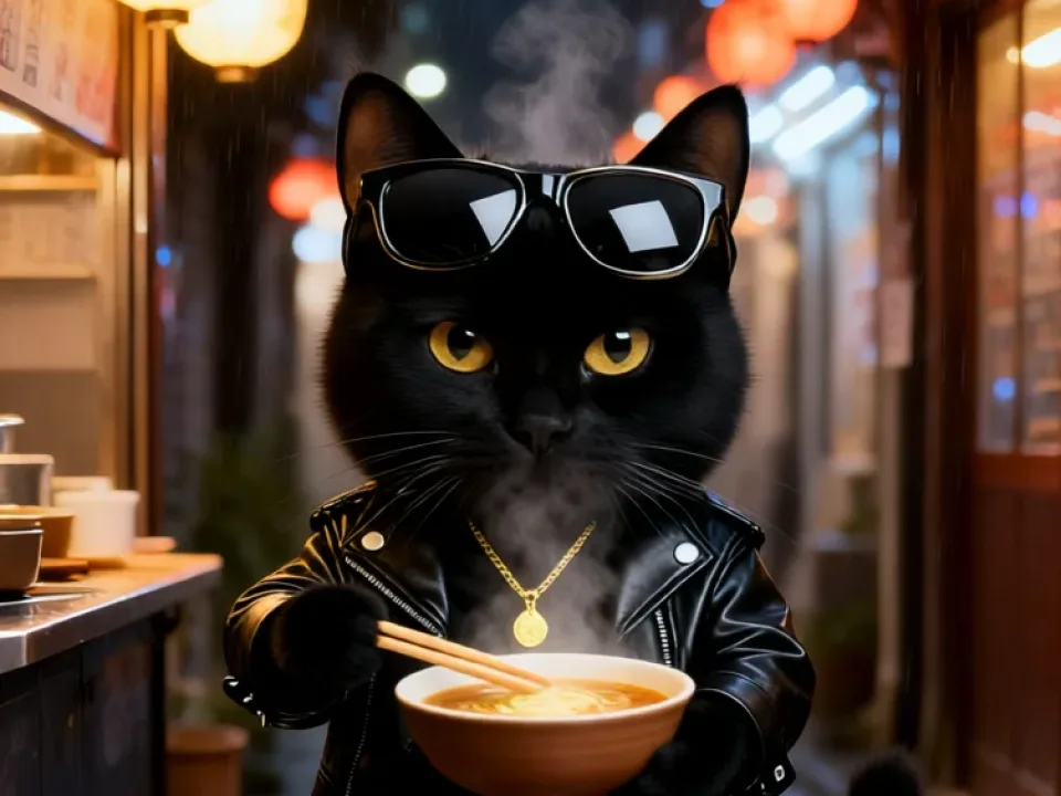 一張黑貓圖，變成深夜拉麵店長 的 AutoIP 生成成果